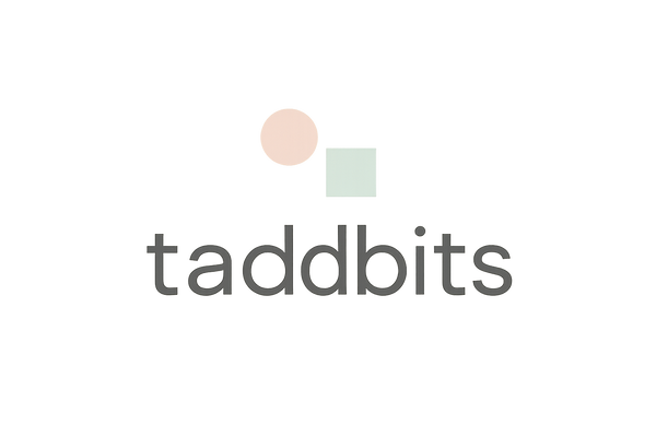 Minimalist modern logo design for "taddbits", sleek sans-serif font, soft pastel color palette (light pink and mint green), beauty and skincare theme, clean white background, flat style, high resolution